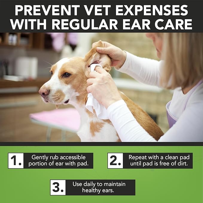 NOVEHA 300PCs Dog Ear Cleaner Wipes, Daily Ear Cleaner for Dogs & Cats - Stop Ear Itching with Aloe, Eucalyptus & Witch Hazel Ear Wipes for Dogs - for Odor Control, Dirt and Wax Removal, Unscented
