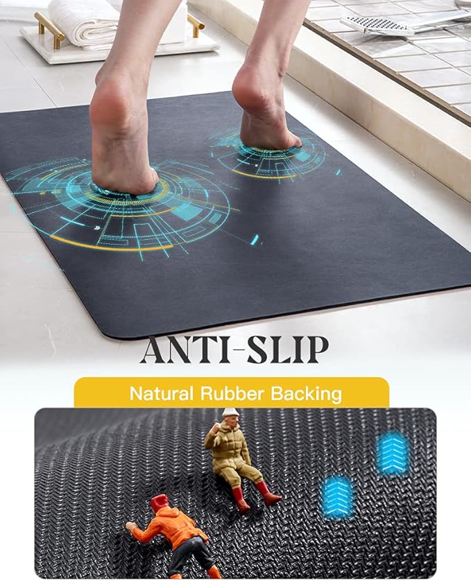 MontVoo -Bath Mat Rug-Rubber Backing Non Slip Quick Dry Absorbent Thin Bathroom Rugs Fit Under Door-Faux Suede Surface Bathroom Floor Mats-Shower Rug for in Front of Bathtub Shower Navy 20"x32"