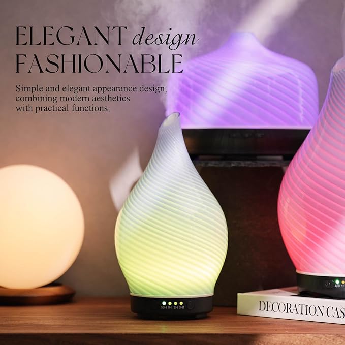 Porseme 150ml Essential Oil Diffuser Glass Color Changing Aroma Air Diffusers Aromatherapy Ultrasonic Cool Mist Humidifier 6 Running Hours Waterless Auto-Off for Sleeping Yoga Office Spa (Pure Purple)