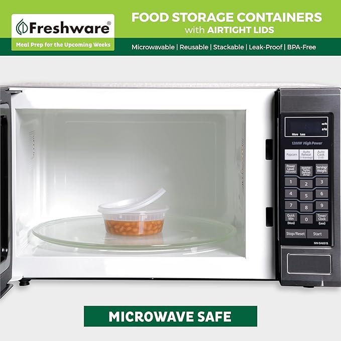 Freshware Food Storage Containers [50 Set] 8 oz Plastic Deli Containers with Lids, Slime, Soup, Meal Prep Containers, BPA Free, Stackable, Leakproof, Microwave, Dishwasher and Freezer Safe