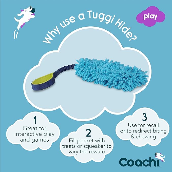 Coachi Tuggi Hide - Interactive Dog Toy for Tug of War & Play. Strong & Comfortable, Stretchy Bungee Handle, Reward Training, Interrupting Biting & Chewing. Ideal for Agility and Suitable for Puppies
