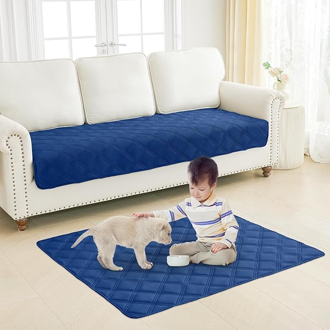 Smiry Waterproof Dog Bed Cover Blanket 82x82, Soft Reversible Pet Blanket, Washable Leakproof Cats Dogs Couch Cover for Sofa, Couch, Furniture, Lattice, Navy/Blue