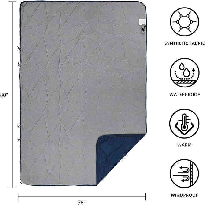 KawaGebo Kamp Outdoor Waterproof Blanket, Foldable Fleece Stadium Blanket for Outdoor Sports Event, Camping, Car, Pet, Picnics - Windproof, Wearable, Machine Washable 80" x 58" (Dark Blue)