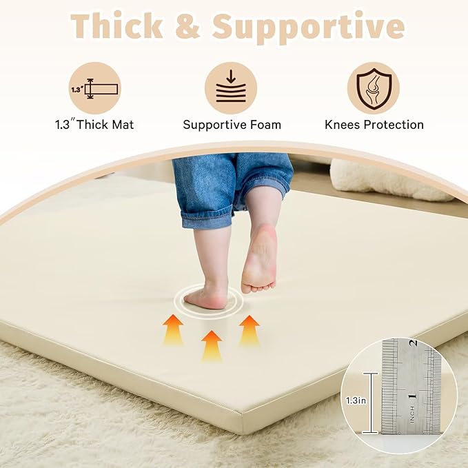 Waterproof Baby Play Mat for Floor 1.3"Thick Memory Foam 59*71 Cushion Playpen Playmat Tummy Time Crawling Mat Nursery Rug Pad Mattress Create Soft & Safe Area for Infants,Toddler,Kids,Beige