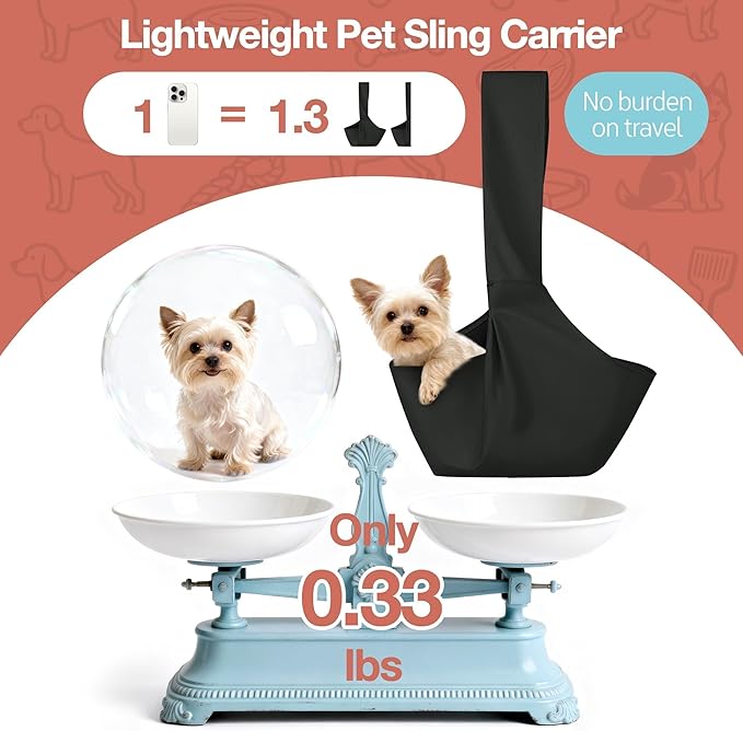 YUDODO Fashion Dog Sling Carrier for Small Dogs Lightweight Crossbody Pet Bag with Safety Strap, Pocket Storage, Machine Washable, Comfortable Travel & Outdoor Sling up to 9 lbs Black
