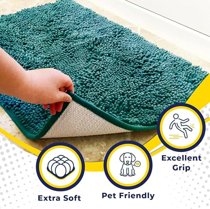 Muddy Mat® | Super Absorbent Door Mat Indoor, Microfiber Quick Dry Chenille Entryway Rug, Non-Slip Front Door Mat, Indoor Mats for Entryway, Machine Washable Pet Rug, Teal 24" x 72"
