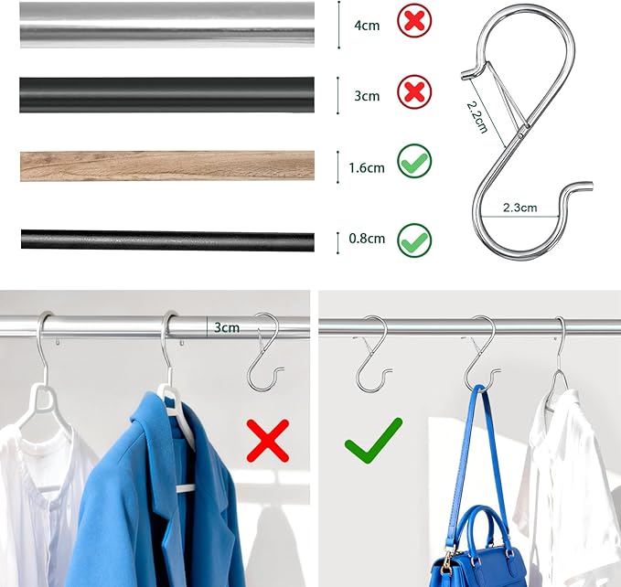 12PCS S Hooks for Hanging,3.5 Inch Heavy Duty Closet Hooks with Safety Buckle,Closet Hooks Hanging for Plants,Clothes,Kitchen Utensil,String Lights,Handbags,Belt, Hat, Cup, Tie (Silver)