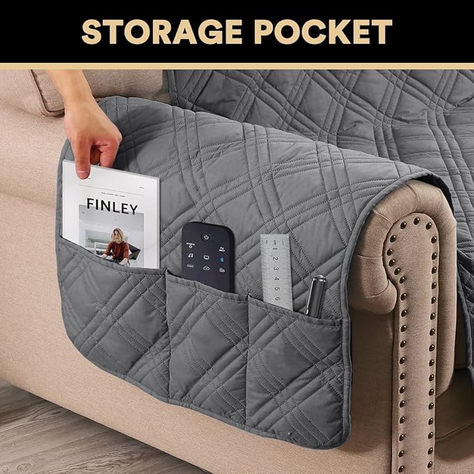 PrinceDeco 100% Waterproof Chair Sofa Slipcover for Living Room Water Resistant Couch Cover Furniture Protector Cover with Elastic Straps for Pets Kids Children Dog Cat(Chair 23", Grey)
