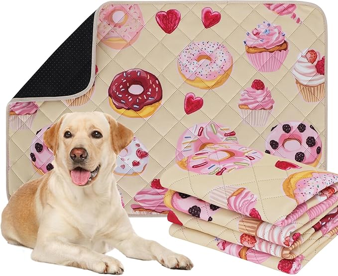 IEUUMLER Washable Pee Pads for Dogs, 2 Pack Cake Pattern Reusable Waterproof Puppy Potty Pads, Non-Slip Absorbent Pet Training Pads for Playpen Crate Bed EU015 Beige Cake, 41x41