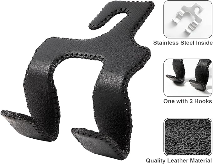 【2021 Upgraded】 Car Purse Hook, 2 in 1 Car Seat Headrest Hooks Durable Hanger Storage Holder Leather Organizer for Hanging Grocery Bags, 2 Pack, Beige