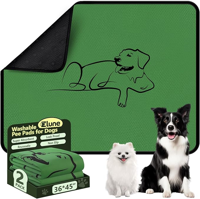 2 Pack Washable Pee Pads for Dogs 36"x45", Reusable Training Puppypads Absorbency Non-Slip & Leak-Proof for Pet Whelping Box Playpen Crate Sofa Bed Floors (Green)