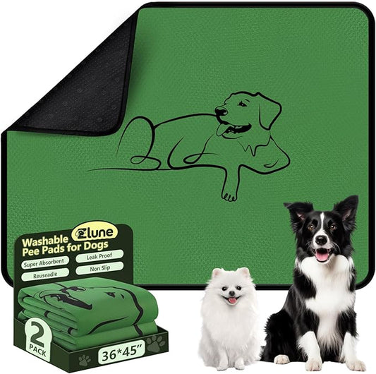 2 Pack Washable Pee Pads for Dogs 36"x45", Reusable Training Puppypads Absorbency Non-Slip & Leak-Proof for Pet Whelping Box Playpen Crate Sofa Bed Floors (Green)
