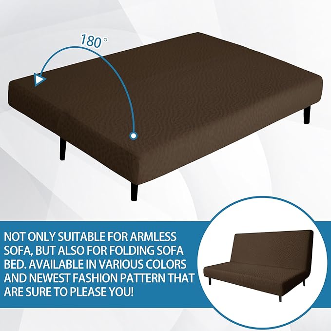 ZNSAYOTX Fashion Futon Cover (67"-82") Stretch Fit Armless Sofa Bed Slipcover, Universal Foldable Sofa Mattress Protector Full Queen Size, Irregular Plaid Texture Jacquard Futon Protector (Coffee)