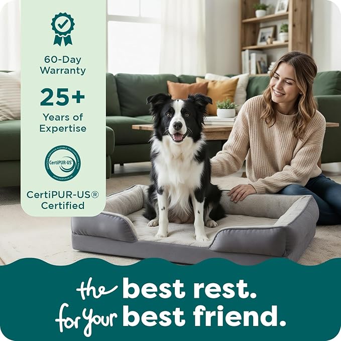 Furhaven Cooling Gel Dog Bed for Large/Medium Dogs w/ Removable Bolsters & Washable Cover, For Dogs Up to 55 lbs - Plush & Velvet Waves Perfect Comfort Sofa - Granite Gray, Large