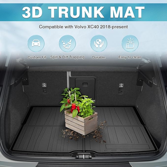 Mixsuper Custom Fit Cargo Liner for 2018-2023 Volvo XC40/ 2022-2023 Volvo C40 Recharge, All Weather Trunk Mat 3D Anti-Slip Rear Cargo Mat Black