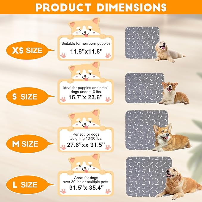 Washable Puppy Pee Pads for Dogs,Puppy Pads with Pheromones, Reusable Puppy Pads for Dogs and Cats - Leak & Odor Proof, Non-Slip Base Training Pads for Home & Travel(with Pet Hair Removal Gloves)