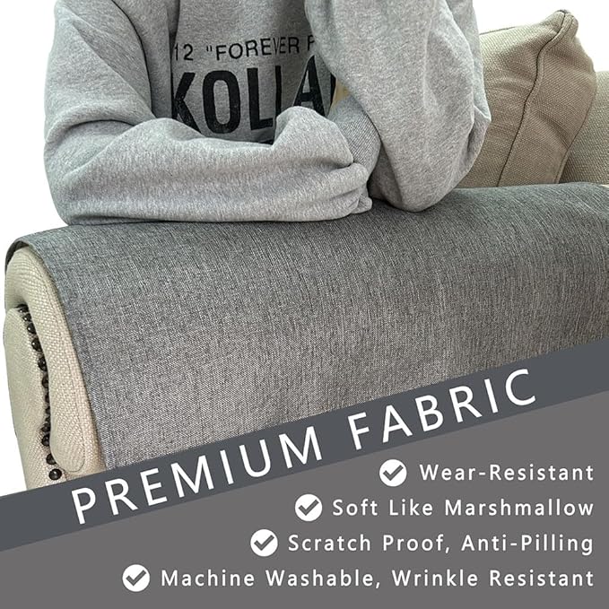 NOYOURS Couch Arm Covers, Anti-Slip Sofa Armrest Cover for Recliner, 2pc Washable Sofa Arm Covers, Dogs Cats Pet Scratch Proof Couch Arm Protectors, Grey, 24x28inch