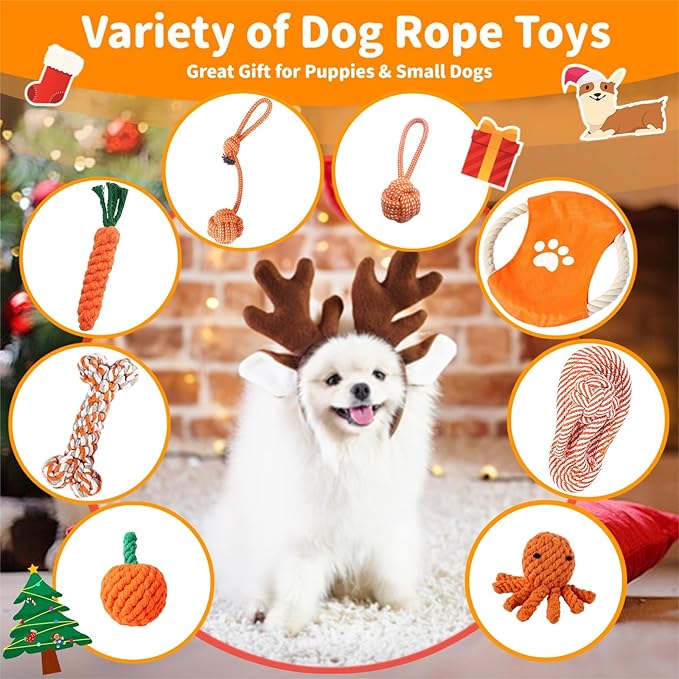 Dog Rope Toy, 8 Pack Cotton Rope Toys for Dogs, Puppy Chew Toys for Teething & Boredom Relief, Tug of War Dog Toy for Small Breed Puppies, Gifts for Dogs