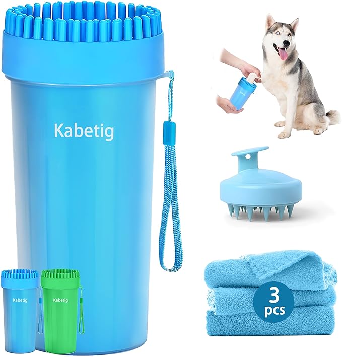 Kabetig Dog Paw Cleaner & Washer for Large/Extra Large Breeds - Muddy Paws Easy Cleaning Cup for Big Dogs - Includes 3 Absorbent Towels(Blue)