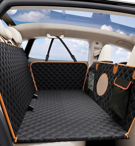 KONNAO Dog Car Seat Cover for Back Seat, Hard Bottom Back Seat Extender for Dogs, Holds 420lbs, Waterproof Pet Hammock Protector, Thick and Durable Dog Seat Cover for Truck, Car, SUV-Black