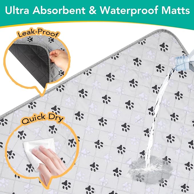 FUWERY Washable Pee Pads for Dogs ,34"X36", Thick Heavy Absorbency Reusable, Prevent Leakage, Non-Slip Pee Pads for Puppy Playpen,Potty Training, Grey, 2 Packs