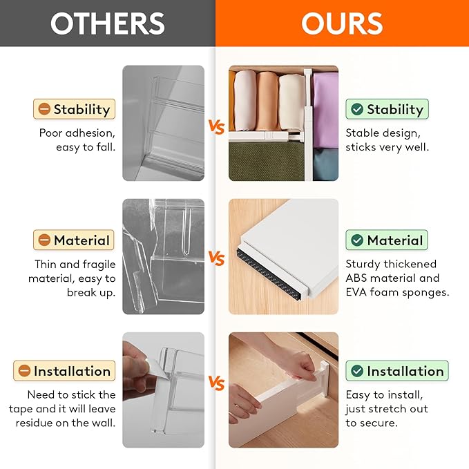 Lifewit 4 Pack Drawer Dividers Plastic 4" High, 11-17" Adjustable Drawer Organizers for Clothes, Expandable Dresser Separators in Bedroom/Bathroom/Kitchen/Office Organization and Storage, Beige