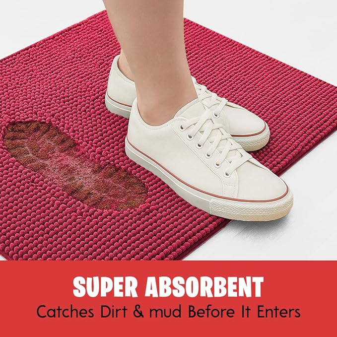 MudGuard Mat™ Dog Door Mat for Muddy Paws, Super Absorbent Microfiber, Non-Slip Indoor Mat, Quick Dry Chenille Mud Mat for Dogs & Entryway, Washable, Red 24" x 36"