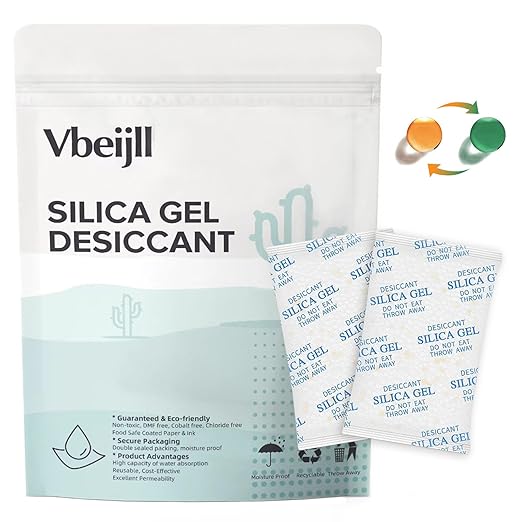 100 Gram (10 Pack) Color-Indicating Silica Gel Packets, Premium Food Grade Desiccant - Rechargeable Moisture Absorbers for Food Storage, Electronics, 3D Filament & Safes
