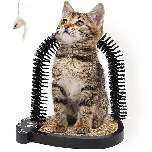 Fhiny Cat Arch Self Groomer, Cat Brush with Scratching Cardboard Hair Face Back Brush for Grooming with Toys Scratcher Massager Comb Station Interactive Toy for Indoor Kitten Cats Pets Cute