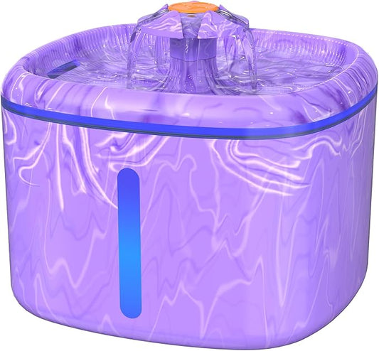 84oz/2.5L Automatic Cat Water Fountain, Quiet Circulating Pet Water Dispenser with 2 Replacement Filters & Triple Filtration System - for Cats, Dogs, Multiple Pets, Indoor Use (Camouflage Purple)