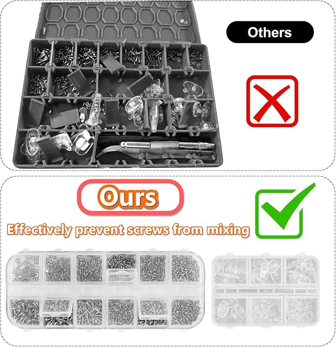 Eyeglass Repair Kit with Screws, Mini Glasses Repair Kit, Eye Glass Repairing Kit with Eyeglass Screws, Silicone Nose Pads, Tweezer, Screwdriver for Eyeglasses,Sunglasses, Magnify Glass and Case