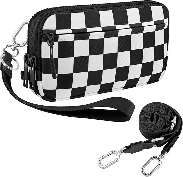 Checkered WristleWallets for Women, RFID Wallet Crossbody with 4 Zippers, Credit Card Holder Cell Phone Organizer