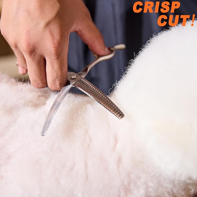 High-end Professional Dog Grooming Curved Thinning Scissors Teeth Blending Shears Pet Texturizing Thinner Blender Shears 7 Inch Extremely Very Sharp Made Of Stainless Steel Alloy For Dog Cat Groomer