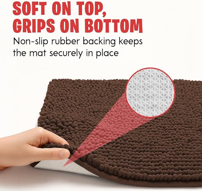MudGuard Mat™ Dog Door Mat for Muddy Paws, Super Absorbent Microfiber, Non-Slip Indoor Mat, Quick Dry Chenille Mud Mat for Dogs & Entryway, Washable, Choco 36" x 60"