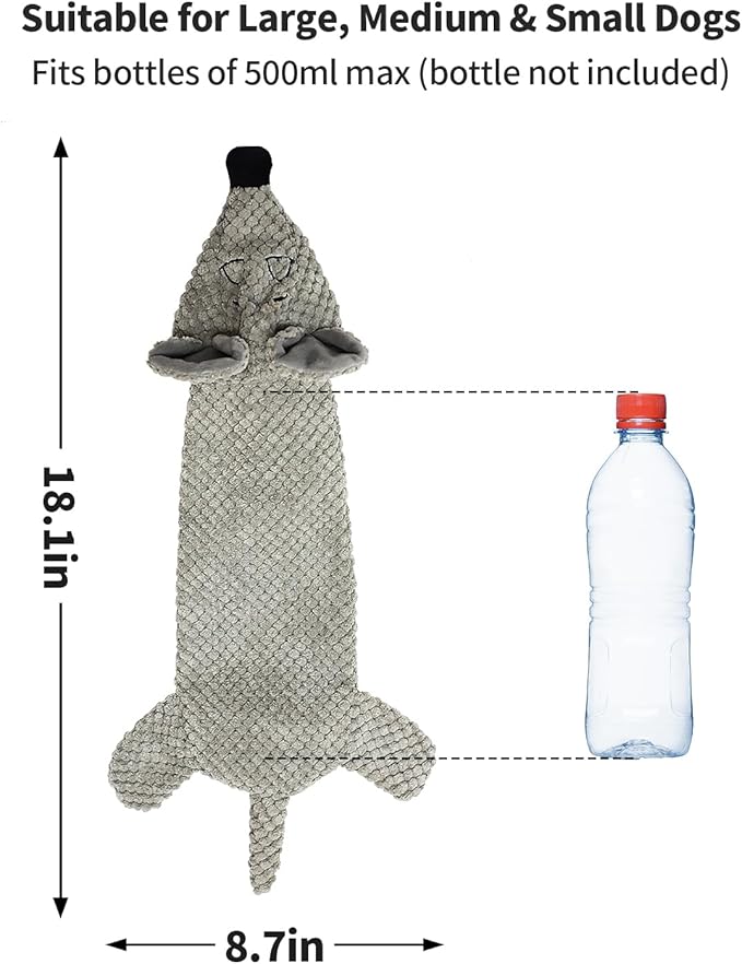 KrauzPet Dog Toys, Squeaky Plush No Stuffing Crinkle Dog Toy for Small Medium Large Dogs, Interactive Puppy Teething Water Bottle Dog Chew Toy