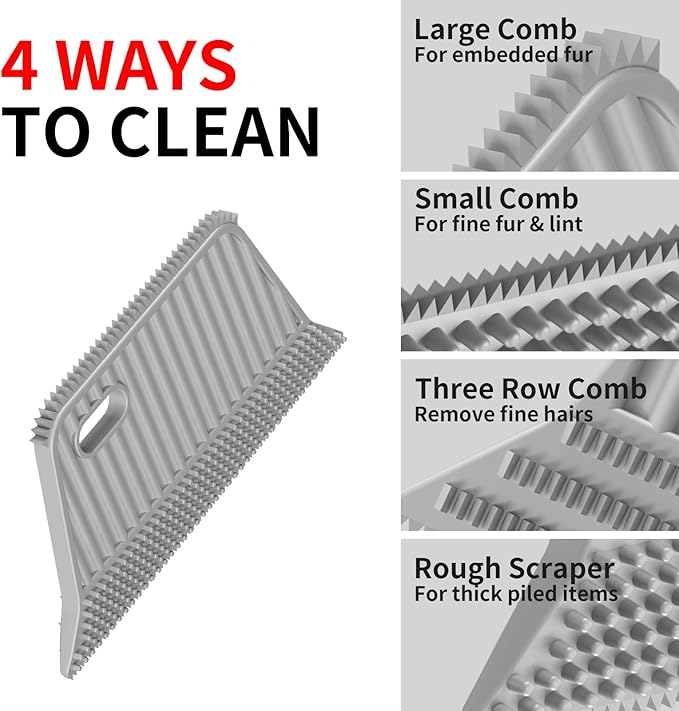 SOCCSO Carpet Rake - 60" Long Handle Pet Hair Removal with Metal Fabric Edge Design,Carpet Rake for Pet Hair Removal, Dog Cat Fur Remover Rubber Broom,Rug,Car Mat,Couch,Pet Bed,Furniture(4 Pack)