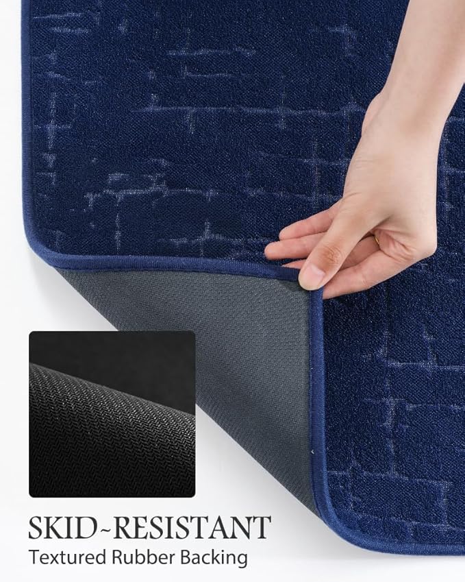 AMOAMI-Bath Mat-Absorbent Quick Dry Bathroom Floor Mats-Washable Rubber Backing Bath Mats for Bathroom Rugs Fit Under Door-Bath Rug for in Front of Sink Bathtub Shower Room, Navy 17''x59''
