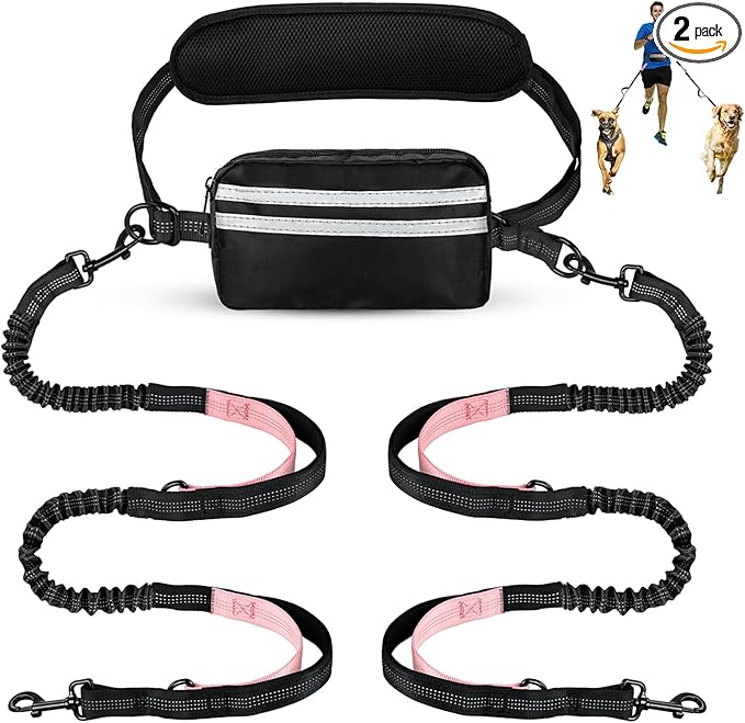Hands Free Dog Leash, Waist Leash for Dog Walking 2 Dogs with Padded Handles, Dog Walking Accessories, Tangle Free, No Pull