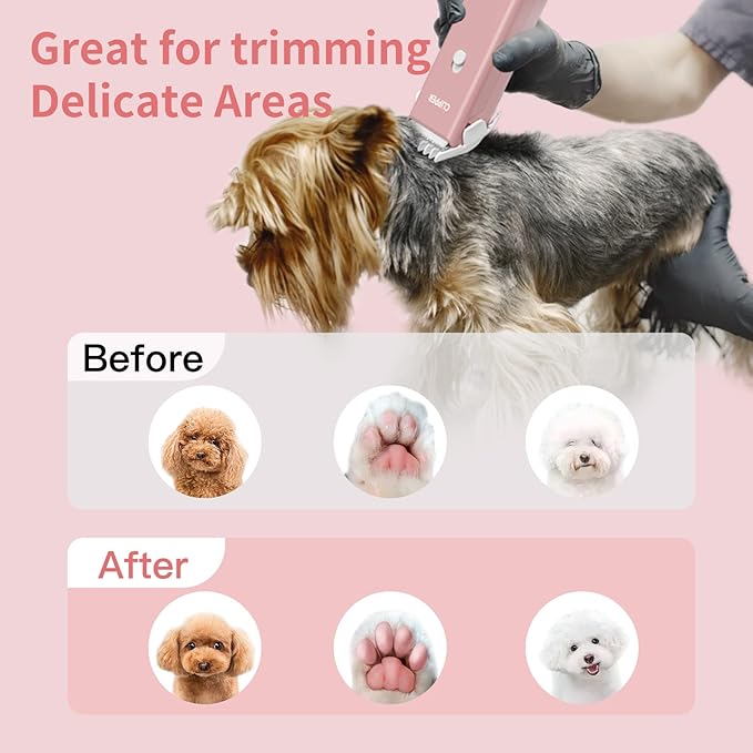 Founouly Pink Dog Cat Clippers, Home Professional Cordless Cat Grooming Tools for Dog Thick Coat Clippers, Low Noise Pet Hair Trimmer Kits with 9-Pieces
