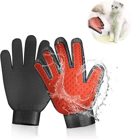 STARROAD-TIM Pet Grooming Glove Hair Remover Brush Gentle Deshedding Efficient Pet Mitt Pet Massage Gloves Left & Right Hand Draw Dogs Cats Horses Long Short Fur (1Pair Left & Right Hand)