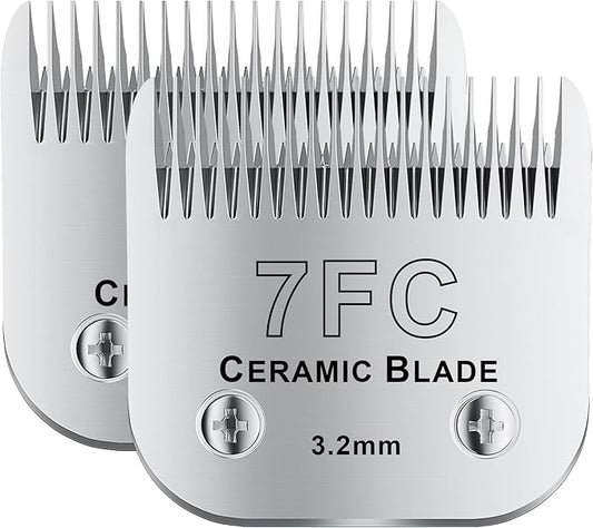 colorski 7FC# Detachable Pet Dog Grooming Clipper Ceramic Blade,Compatible with Andis Size 7FC Cut Length 1/8”(3.2mm),Compatible with andis/wahl/Oster Dog Clippers 2PCS