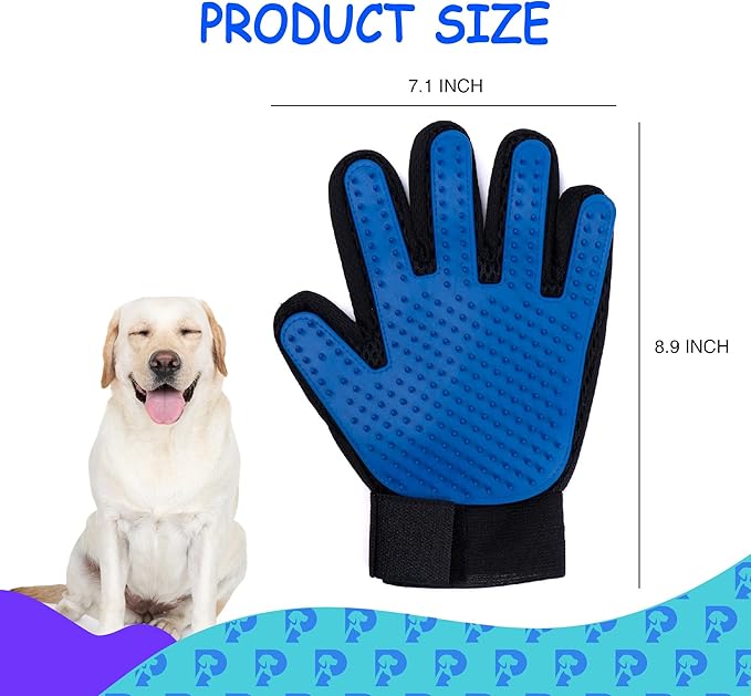 Dog Bath Gloves - Silicone Hair Removal Gloves for Dogs, Cats - Pet Grooming Mittens for Shedding, Bathing,Massaging. Flexible, Comfortable Adjustable Strap. for All Hair Types (Blue)