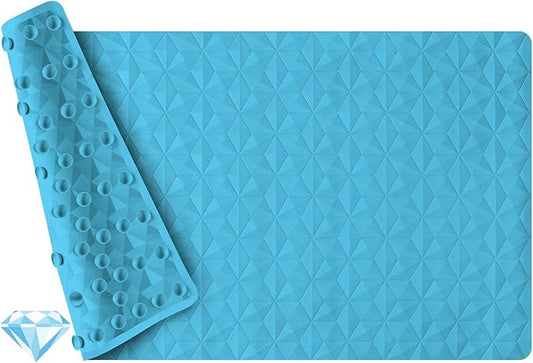 Non Slip Bathtub Mat for Bath Tub Shower - Natural Rubber Mat with 241 Suction Cups - Soft Bathroom Safety Mat - Unique Diamond Pattern - Fatigue Relief - Machine Washable - 16 × 28 Inch