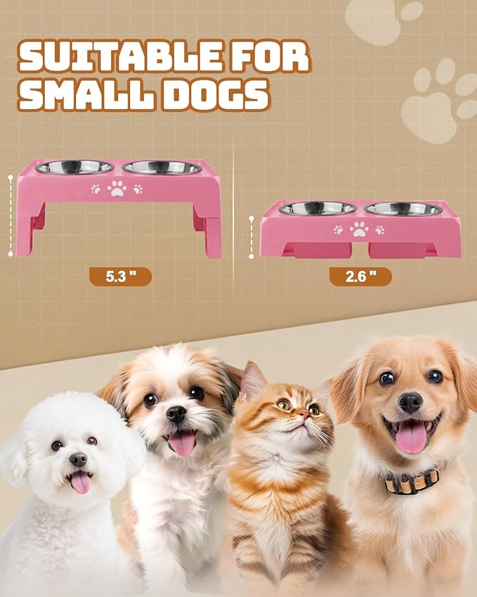 Jovrun Elevated Dog Bowls for Small Medium Large Size Dogs, Non-Slip Dog Feeder with 2 Food Water Bowls, 2-5 Heights Adjustable Raised Bowls Stand