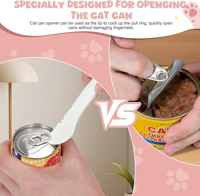 Yummy Sam 5 Pcs Pet Food Can Lids & Spoons Set, Including Wet Food Storage Can Covers for Multiple Sizes Pet Food Cans, Cat Can Opener, Cat Strip Feeder Spoon and Cat Spoons for Wet Food (Pink)