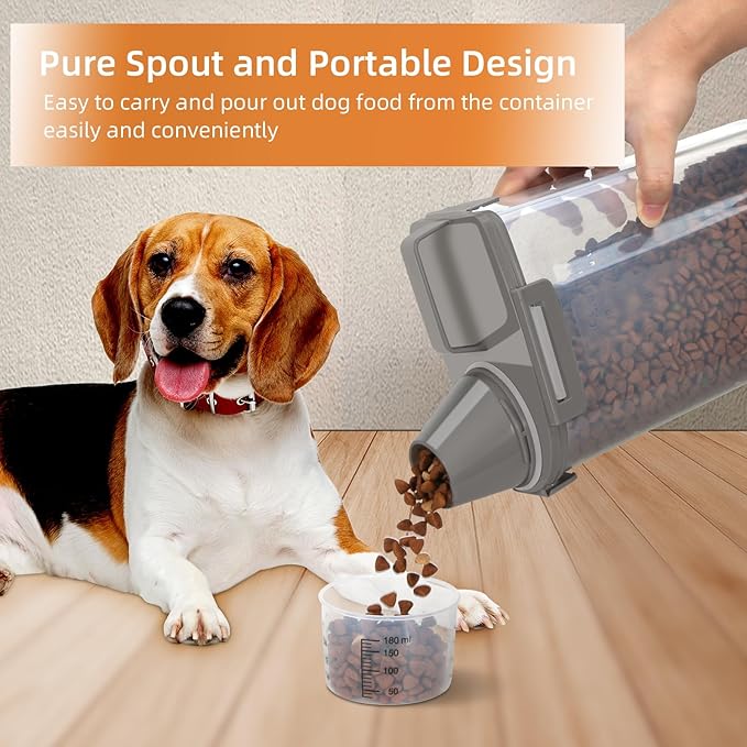 LEAWALK 3-5Lbs Airtight Small Cat Dog Pet Food Storage Containers BPA Free, with Large Pour Spout/1 Measuring Cup/4 Safety Locks and Double-layer Silicone Strip (Olive Gray 2Pack