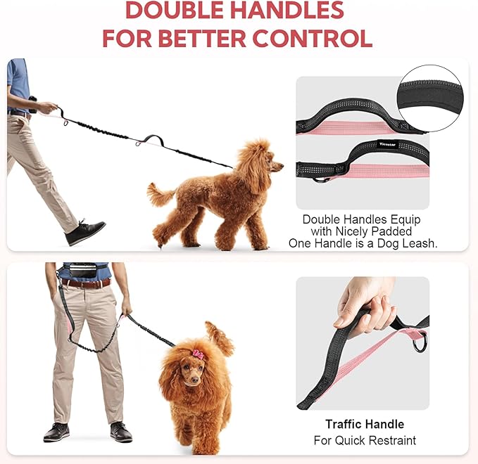 Hands Free Dog Leash, Waist Leash for Dog Walking 2 Dogs with Padded Handles, Dog Walking Accessories, Tangle Free, No Pull