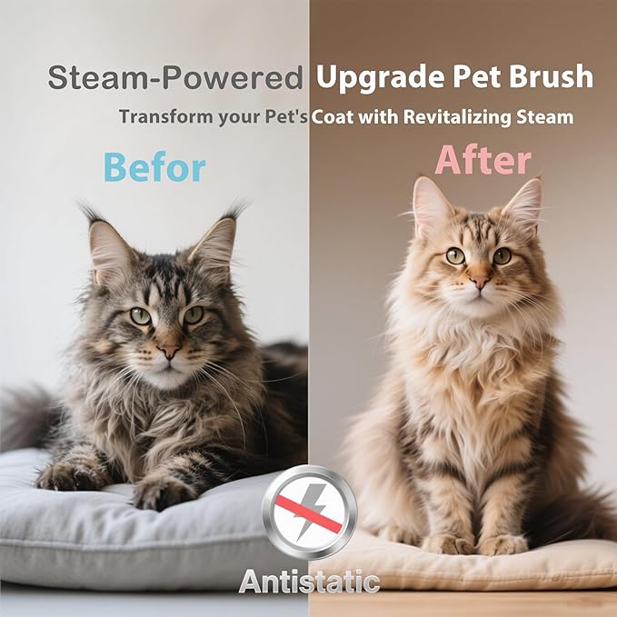 4 in 1 Cat Steam Brush for Shedding,Rechargeable Steam Brush for Cats and Dogs，Anti-Static, Massage, Cleaning, Shedding & Combing All in One for Grooming Multi-Functional Pet Brushes