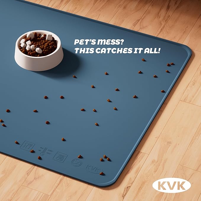 Dog Food Mat, 39.4×29.5in Extra Large Silicone Pet Feeding Mat - Waterproof, Non - Slip, Chew - Resistant for Food & Water, Protect Floors (Royal Blue)