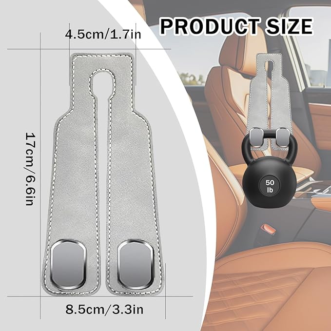 2 Pack Car Seat Back Storage Hook, Headrest Hooks for Car with Metal Hooks, Premium Suede Leather Car Headrest Hooks Universal Car Seat Hooks for Purses, Bags & Groceries(Grey)
